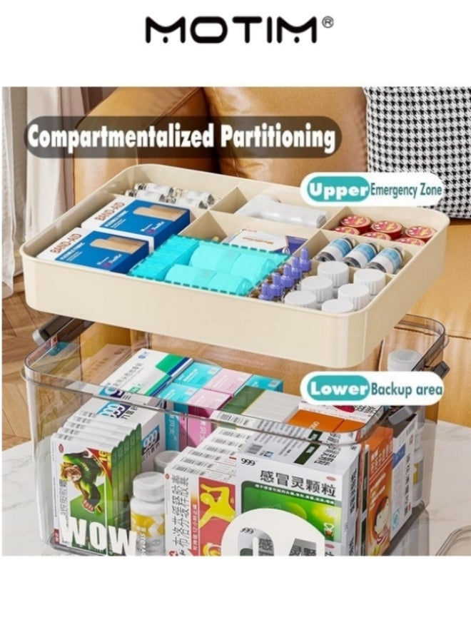 Motim Medicine Organizer Box Large Capacity Medicine Storage Box with Easy-Grip Handle Multi-Layer Plastic Pill Organizer Multi-Functional Medicine Cabinet(Grey 308 * 207 * 171CM) - Image 3