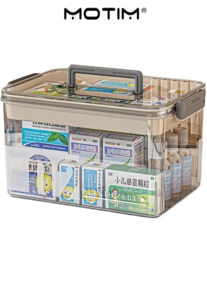 Motim Medicine Organizer Box Large Capacity Medicine Storage Box with Easy-Grip Handle Multi-Layer Plastic Pill Organizer Multi-Functional Medicine Cabinet(Grey 308 * 207 * 171CM) - Image 2