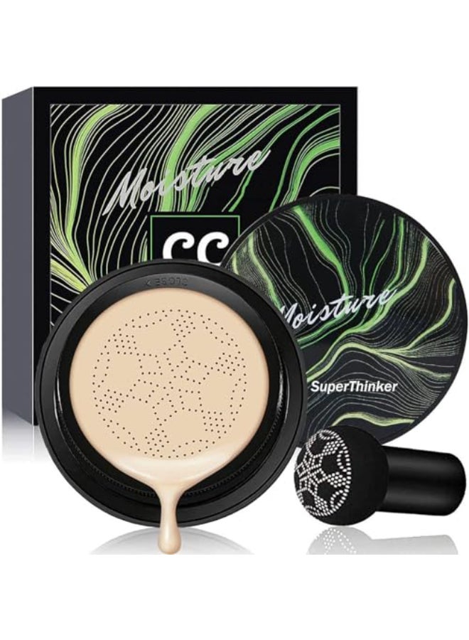 SuperThinker Air Cushion CC Cream Foundation Makeup BB Cream Makeup Color Correcting CC Cream Tattoo Cover Up Makeup Natural Full Coverage Foundation Moisturizing Concealer BrightenEven Skin Tone Ivory - Image 1