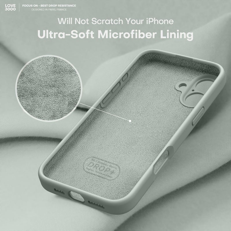 LOVE 3000 Designed for iPhone 16 Case, Premium Silicone with [Soft Anti-Scratch Microfiber Lining] Shockproof Protective Phone Case for Men Women Girls 6.1", Calke Green - Image 5