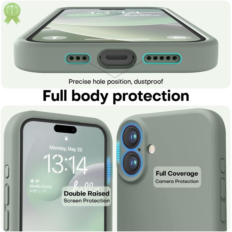 LOVE 3000 Designed for iPhone 16 Case, Premium Silicone with [Soft Anti-Scratch Microfiber Lining] Shockproof Protective Phone Case for Men Women Girls 6.1", Calke Green - Image 3