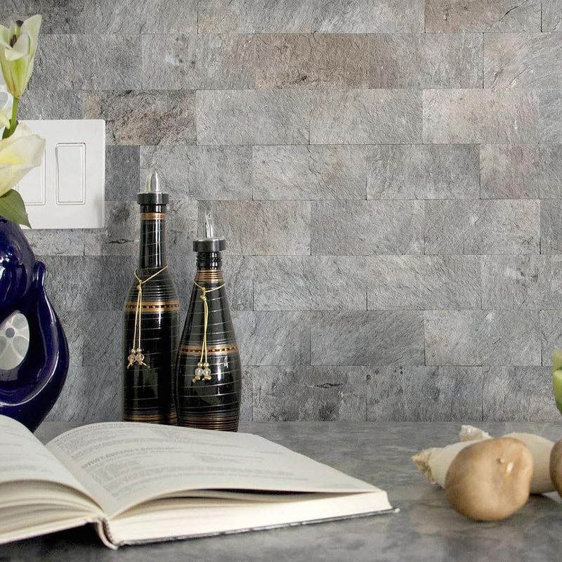 AULIGET 100 Piece Mountain Rock Peel and Stick Backsplash Wall Tiles  3"" x 6"" PVC Faux Stone Stick on Tiles for Backsplash Kitchen  Bathroom  Laundry Room  Camper  Fireplace - Image 4