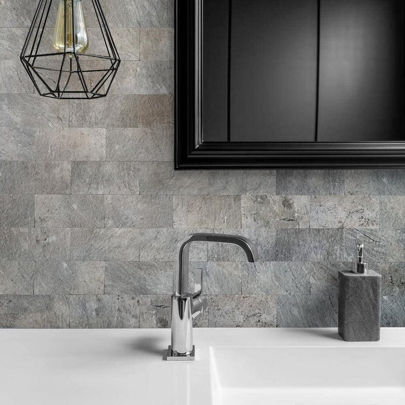 AULIGET 100 Piece Mountain Rock Peel and Stick Backsplash Wall Tiles  3"" x 6"" PVC Faux Stone Stick on Tiles for Backsplash Kitchen  Bathroom  Laundry Room  Camper  Fireplace - Image 2
