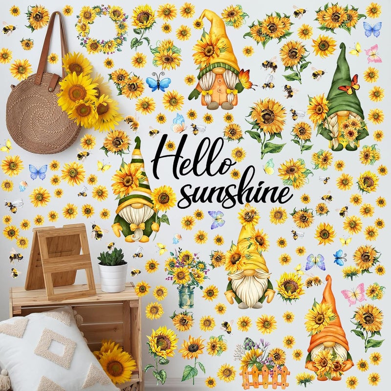 Glenmal 122 Piece Wall Decals  Sunflower Gnome Bee Butterfly Flower Designs  Summer Wall Stickers for Bedroom Living Room Bathroom Window Decor - Image 1