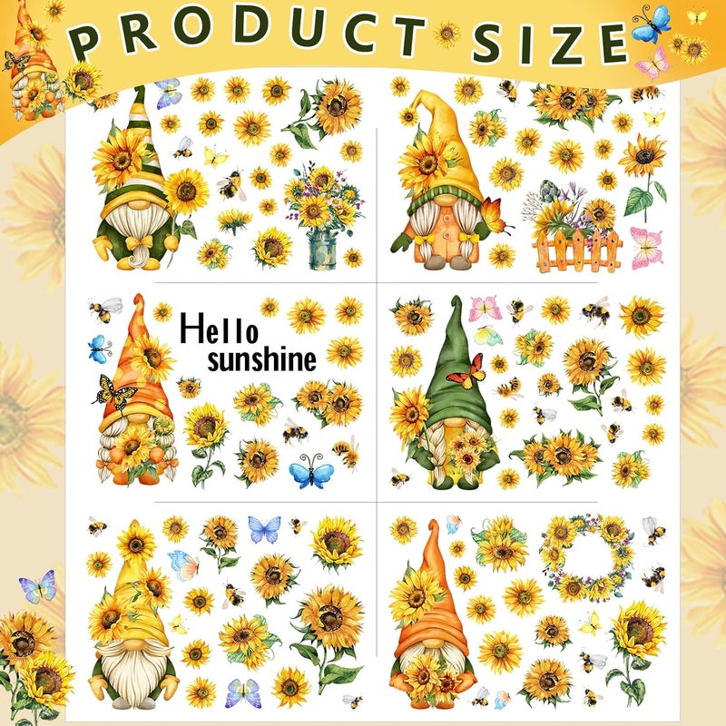 Glenmal 122 Piece Wall Decals  Sunflower Gnome Bee Butterfly Flower Designs  Summer Wall Stickers for Bedroom Living Room Bathroom Window Decor - Image 2