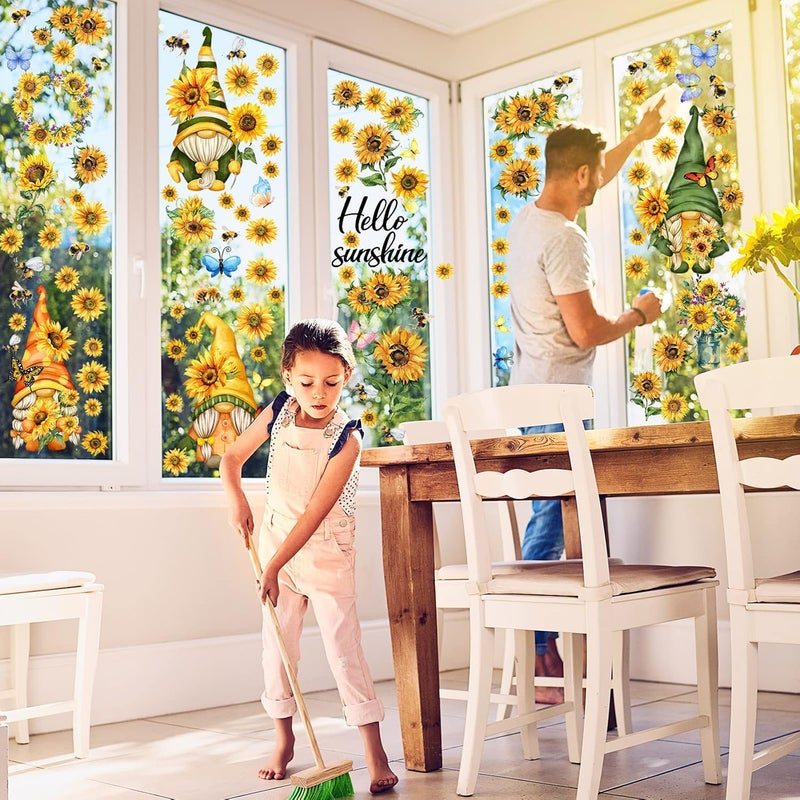 Glenmal 122 Piece Wall Decals  Sunflower Gnome Bee Butterfly Flower Designs  Summer Wall Stickers for Bedroom Living Room Bathroom Window Decor - Image 3