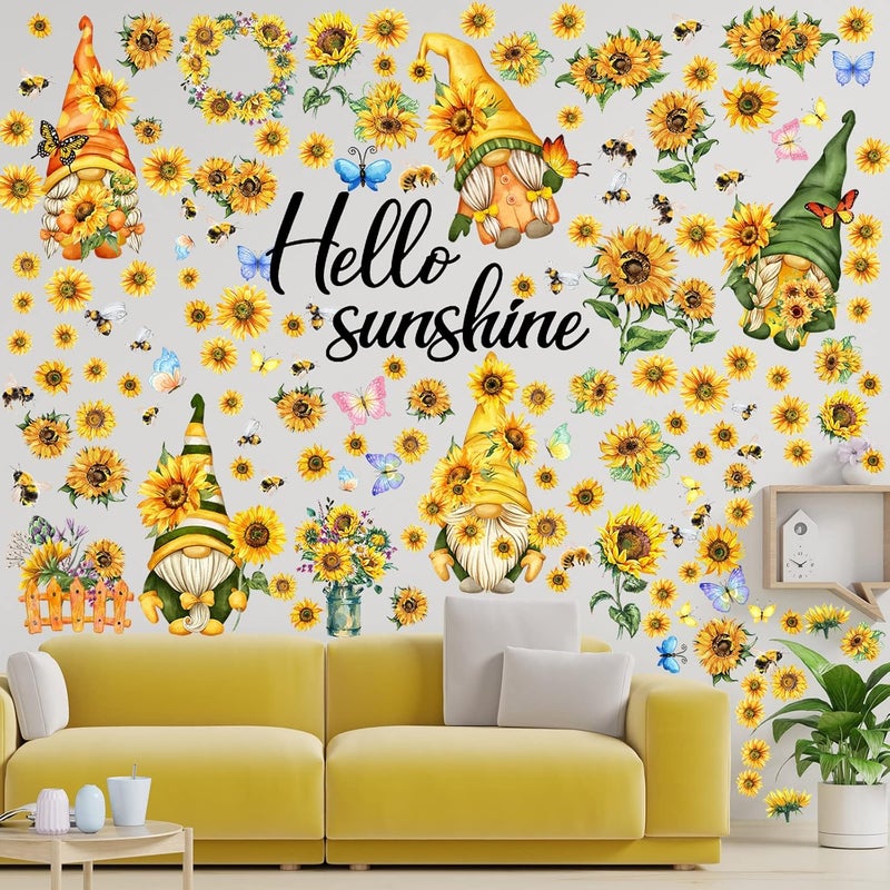 Glenmal 122 Piece Wall Decals  Sunflower Gnome Bee Butterfly Flower Designs  Summer Wall Stickers for Bedroom Living Room Bathroom Window Decor - Image 4
