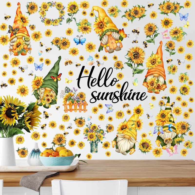 Glenmal 122 Piece Wall Decals  Sunflower Gnome Bee Butterfly Flower Designs  Summer Wall Stickers for Bedroom Living Room Bathroom Window Decor - Image 5