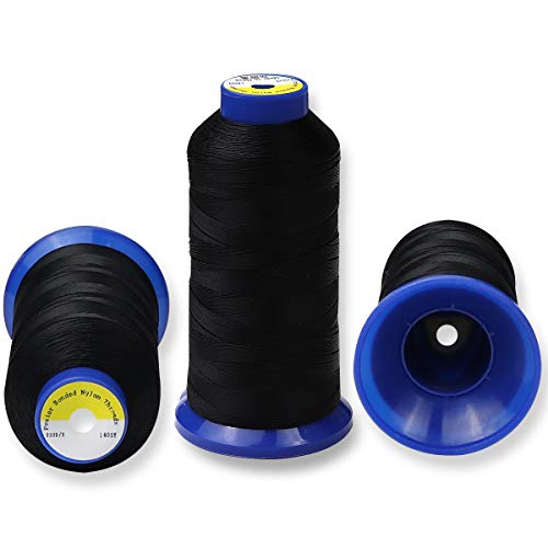 pestor Bonded Nylon Thread for Sewing-Heavy Duty Nylon Thread for Leather, Upholstery, Jeans and Wig; #69 T70 Size 210D/3 1400 Yards（Black） - Image 2