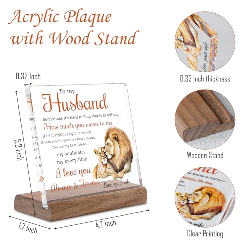 Cituarko Gifts for Husband from Wife Lion Themed Loving Acrylic Plaque Gifts - Romantic Birthday Gifts for Husband Home Office Desk Decorations, Christmas, Wedding Anniversary, Valentine's Day and Father's Day Gifts - Image 5
