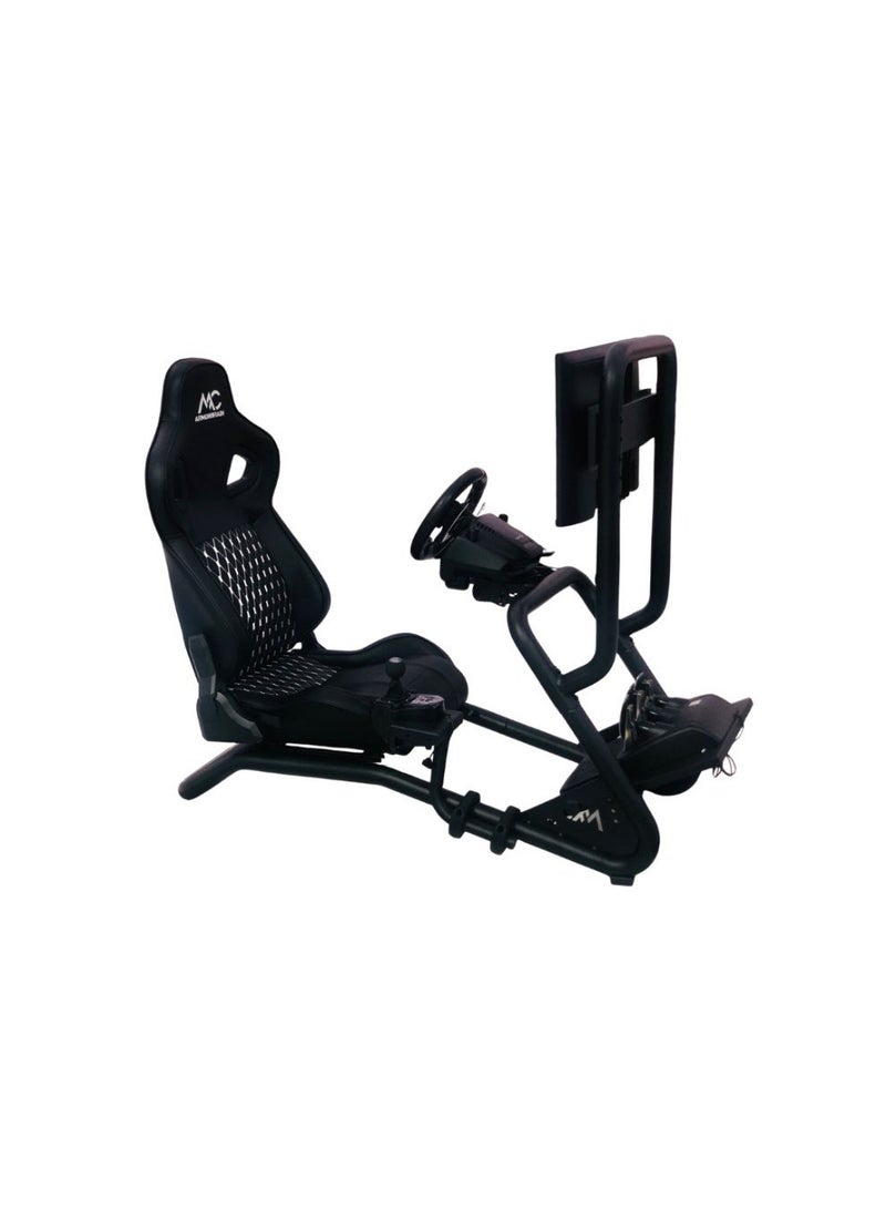 محاكي قيادة احترافي مع حامل شاشة ومقعد سباق وحامل دركسون ودواسات وشيـفتر – متوافق مع لوجيتيك وثراستماستر وفاناتيك - Image 3