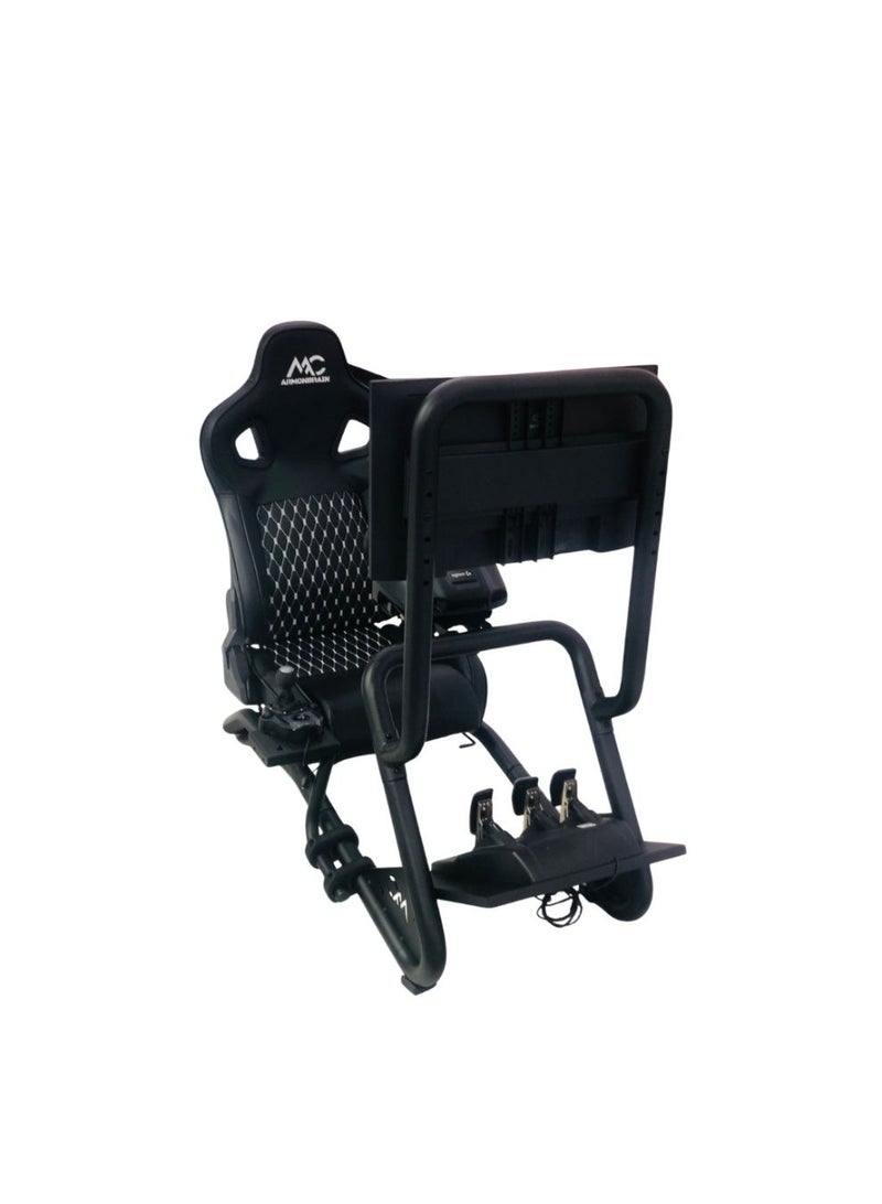 محاكي قيادة احترافي مع حامل شاشة ومقعد سباق وحامل دركسون ودواسات وشيـفتر – متوافق مع لوجيتيك وثراستماستر وفاناتيك - Image 2