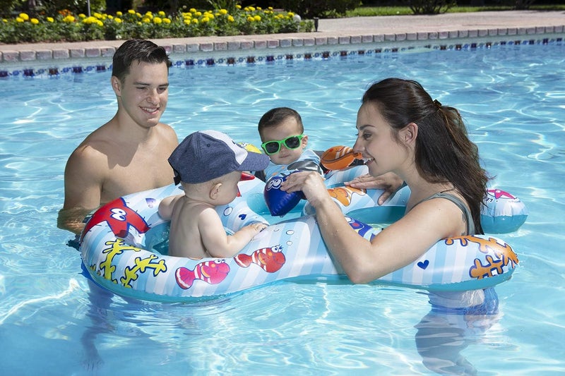 Poolmaster Mommy and Us Dual-Child Baby Pool Float for Two Kids, Infant and Toddler Swim Rider with Adult Ring Opening for Adult and Chidren to Float together (Ages 8–24 Months) - Image 1