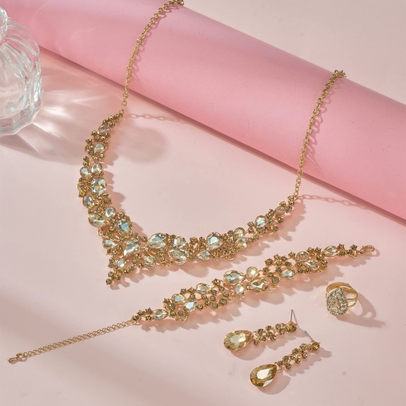 Paxuan Crystal Rhinestone Women Jewelry Sets for Wedding Bridal Party Bridesmaids Crystal Necklace Earrings Bracelets Rings Jewelry Set for Motherâ€™s Day - Image 3
