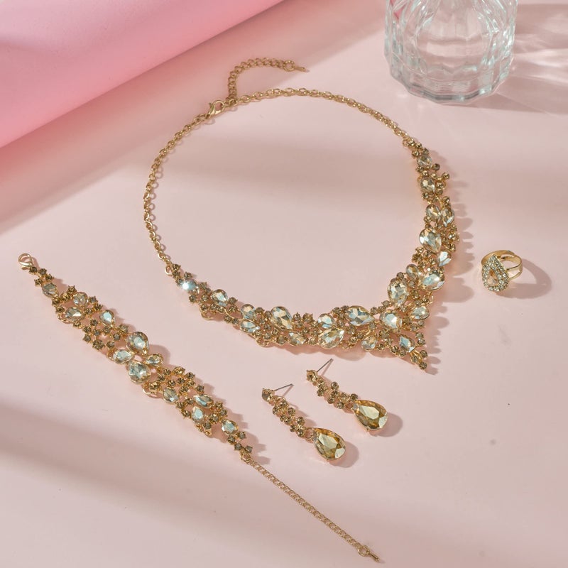 Paxuan Crystal Rhinestone Women Jewelry Sets for Wedding Bridal Party Bridesmaids Crystal Necklace Earrings Bracelets Rings Jewelry Set for Motherâ€™s Day - Image 4