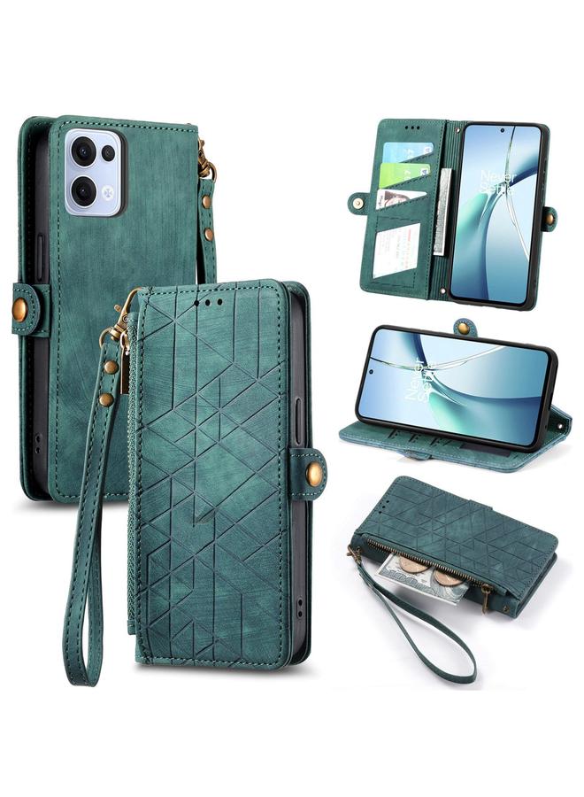 اس-توب جراب هاتف OPPO Reno13 Pro بسحاب هندسي ومشبك جانبي من الجلد - Image 1