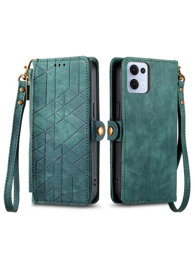 اس-توب جراب هاتف OPPO Reno13 Pro بسحاب هندسي ومشبك جانبي من الجلد - Image 2