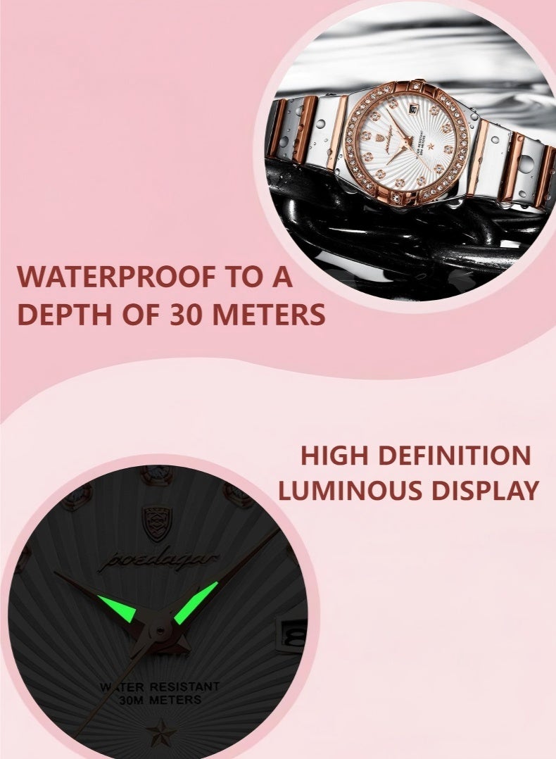 POEDAGAR Watch For Women Stainless Steel Quartz Luminous Water Resistant Watch - Image 3