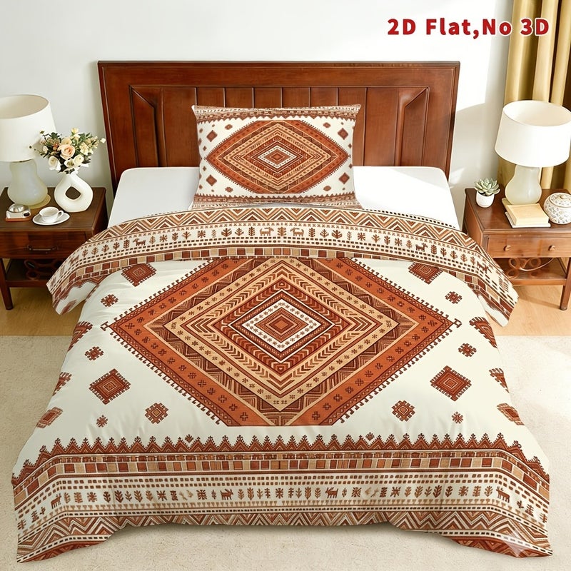 2D Flat 2/3pcs Bohemian Duvet Cover Set Available in Queen, King, And Full Sizes. This Bohemian Bedding Features a Stylish And Breathable Design, Including a Soft Printed Duvet Cover And 1 Or 2 Pillowcases. Perfect for Spring - Image 1