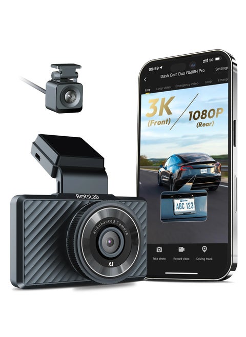 Botslab Dash Cam G500H is a dual-camera system designed to enhance driving safety by providing comprehensive video coverage. It features a 5MP Full HD front camera and a 1080P rear camera, ensuring clear recording of both front and rear views. The device includes built-in GPS functionality, allowing for precise tracking of vehicle location and speed. Additionally, it offers loop recording, which automatically overwrites the oldest footage when storage is full, and starlight night vision technology for improved low-light performance.