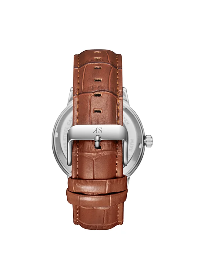 KENNETH SCOTT Men's Automatic  Display Watch With Brown Leather  Strap - K24323-SLDWK