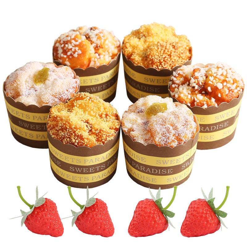 Joeabor Fake Cupcakes Artificial Cupcakes for Display Realistic Fake Food Artificial Cake Fake Desserts Pastries for Decoration Decorative Faux Cakes Set A 6 Pack