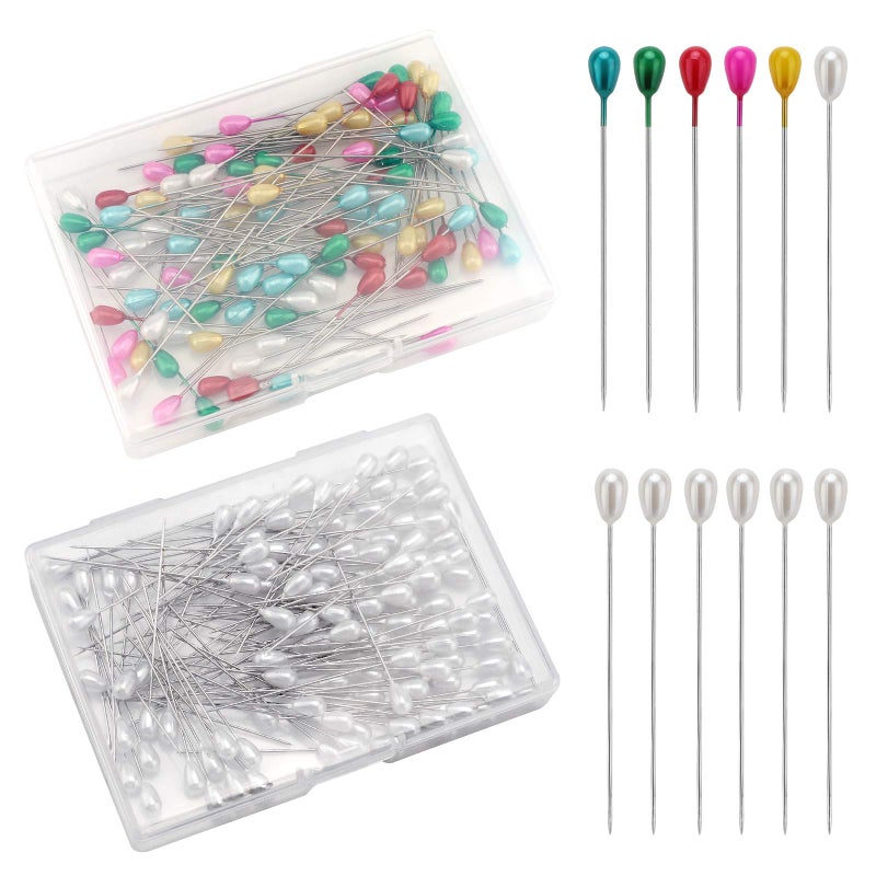SAVITA SAVITA 200 Pieces Long Teardrop Pearl Pins Straight Corsage Pins Sewing Pins Boutonniere Pins for Sewing Craft Wedding Decorations White Multicolor