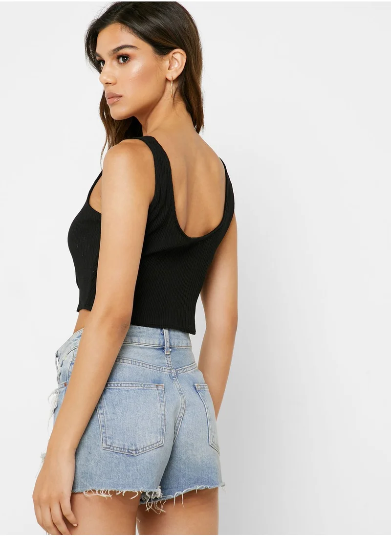 Cotton On Button Through Front Knot Crop Top