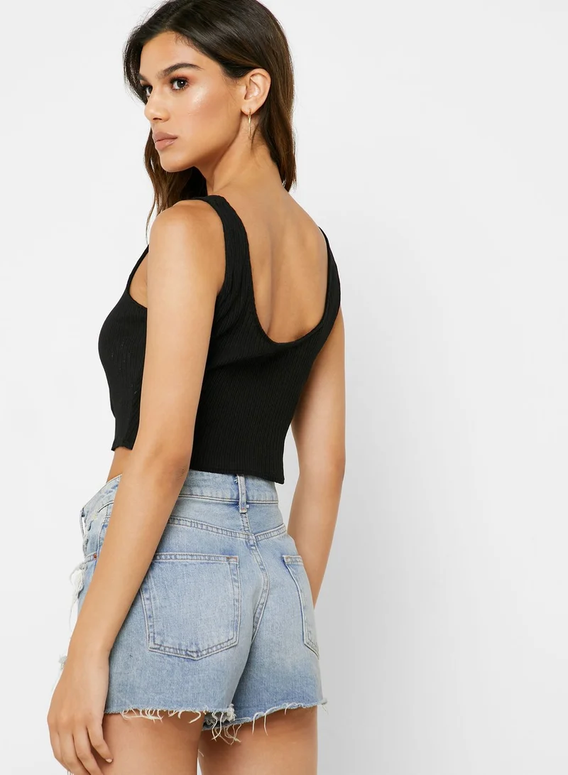 Cotton On Button Through Front Knot Crop Top