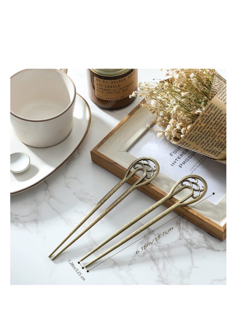 SYOSI - 6 Pieces Nordic Classical Metal U Shaped Hairpin Vintage Hair Sticks Hair Fork Pins 2 Prong Updo Chignon Pins Hair Accessory for Women Girls Hairstyles (Bronze) - Image 1