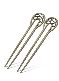 6 Pieces Nordic Classical Metal U Shaped Hairpin Vintage Hair Sticks Hair Fork Pins 2 Prong Updo Chignon Pins Hair Accessory for Women Girls Hairstyles (Bronze)