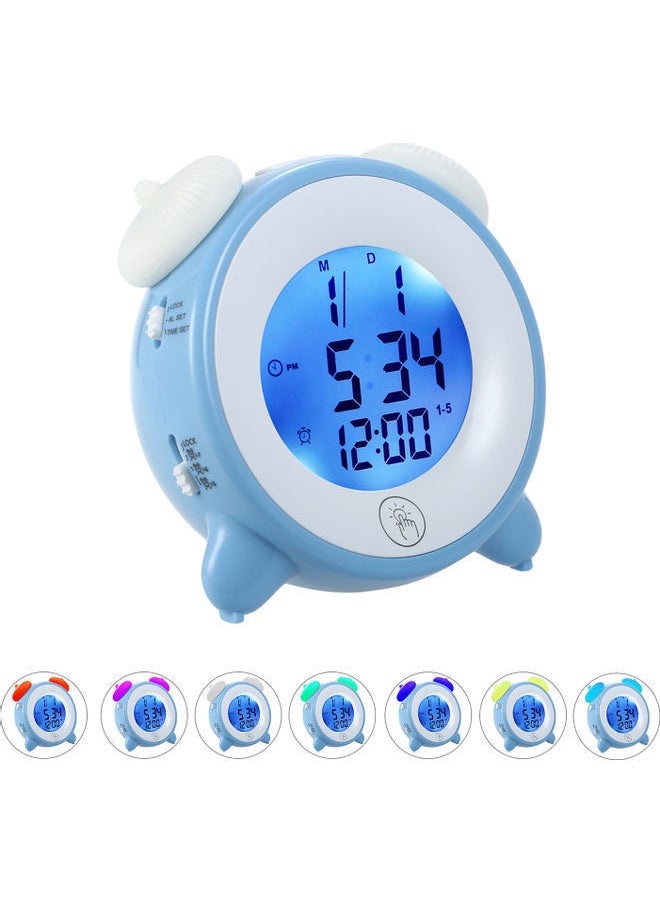NIBEMINENT Multi-Function Rechargeable Kids Adults Bedrooms 7 Changing Colors Alarm Clock Blue/White 13x7x12cm  - Image 2