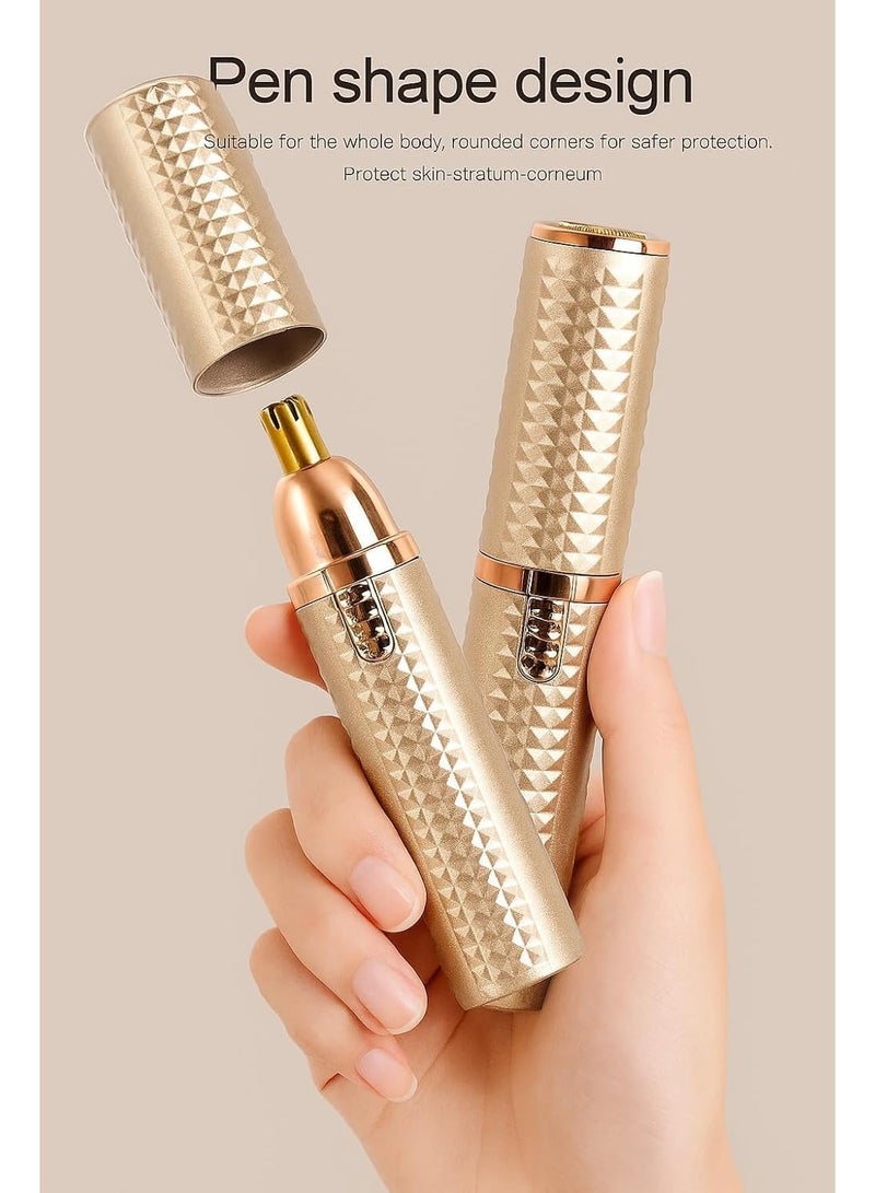 ماكينة تشذيب الحواجب للنساء 3 في 1 قابلة لإعادة الشحن لإزالة شعر الوجه برؤوس قابلة للاستبدال، ماكينة حلاقة احترافية غير مؤلمة لإزالة شعر الحواجب مع مؤشرات ضوئية (ذهبي) - Image 2