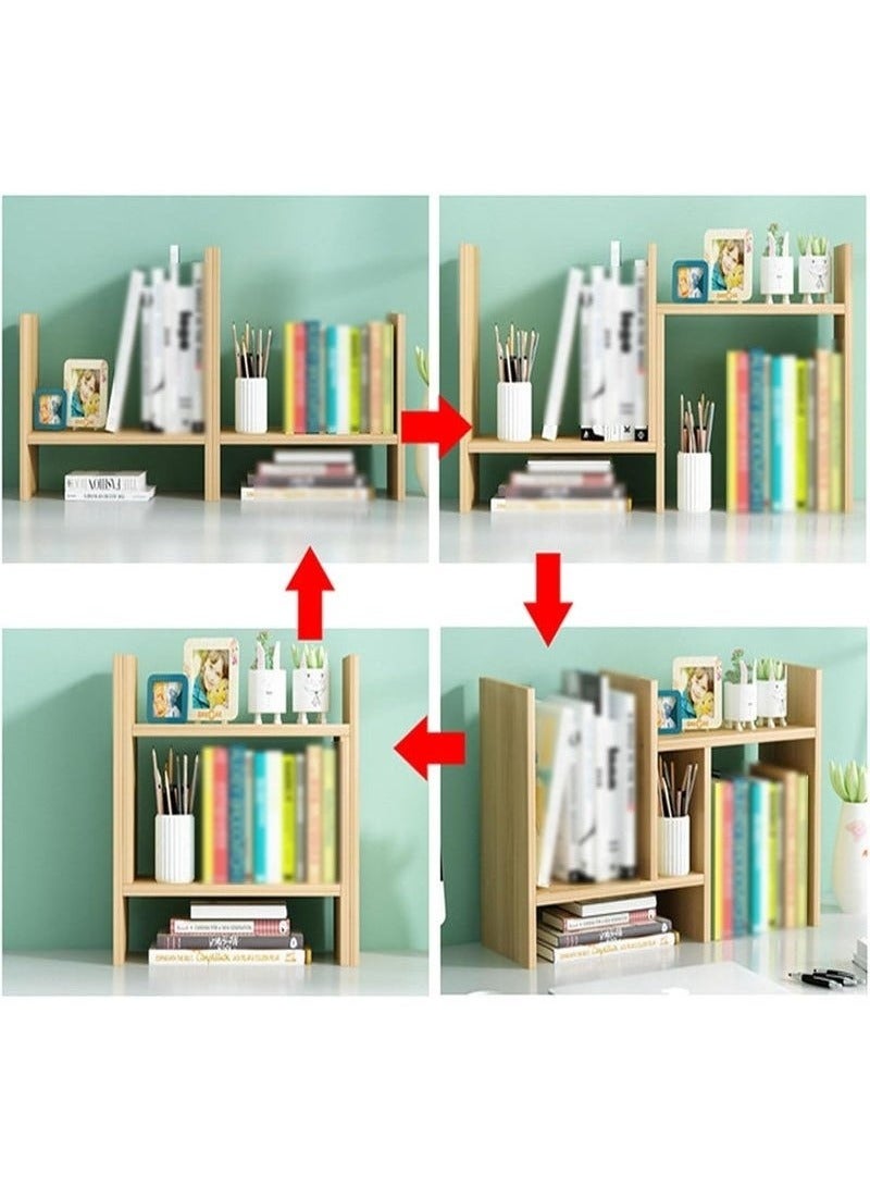 Arabest Adjustable Wooden Desktop Organizer Set - 3-in-1 Expandable Bookshelf & Display Rack with Storage Compartments, Space-Saving Office Desk Organizer (Pink)  - Image 4