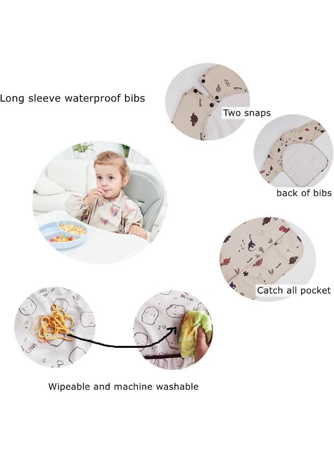 GZMM Waterproof Baby Bibs,Infant Toddler Long Sleeve Feeding Bib With Food Catcher,Easy Clean & Washable - Image 2