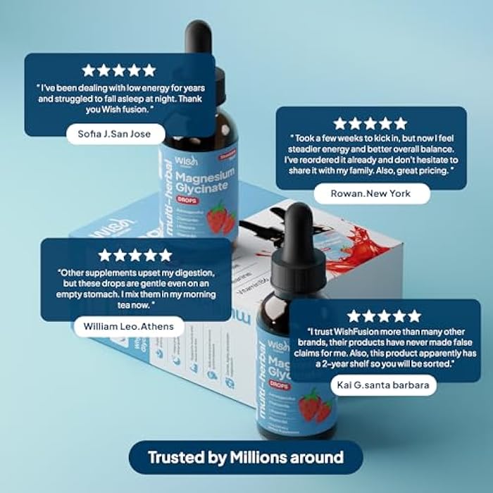Wish Fusion قطرات مغنيسيوم جليسينات السائلة، عبوة 2، مكملات مغنيسيوم عالية الامتصاص للنساء والرجال تدعم النوم والأعصاب والعضلات، مغنيسيوم سائل مع أشواغاندا و L-ثيانين - Image 5