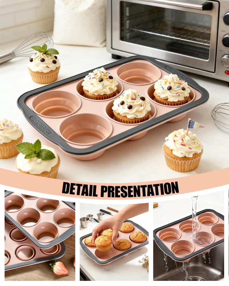 LGQUK Silicone Muffin Pan for Baking with Metal Frameï¼Œ Nonstick Cupcake Pan, 6 Cup Baking Pan for Cupcake, Tarts, Egg Bites(6 Cup Pink) - Image 4