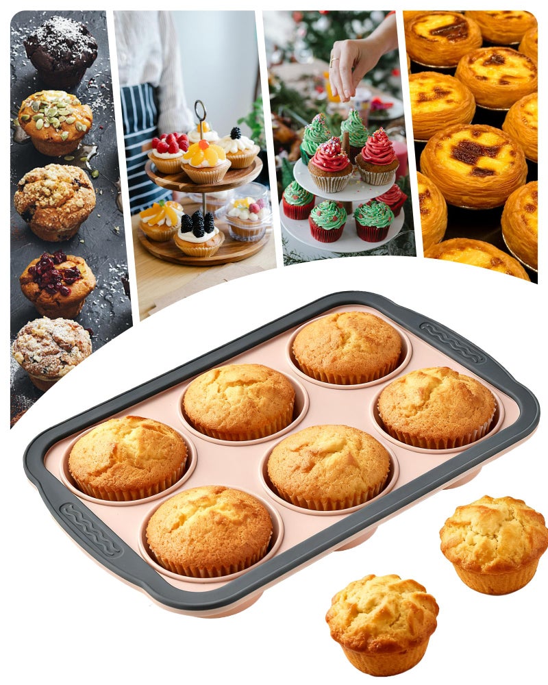 LGQUK Silicone Muffin Pan for Baking with Metal Frameï¼Œ Nonstick Cupcake Pan, 6 Cup Baking Pan for Cupcake, Tarts, Egg Bites(6 Cup Pink) - Image 5
