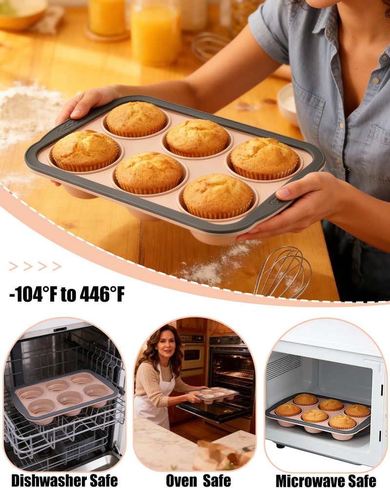 LGQUK Silicone Muffin Pan for Baking with Metal Frameï¼Œ Nonstick Cupcake Pan, 6 Cup Baking Pan for Cupcake, Tarts, Egg Bites(6 Cup Pink) - Image 3