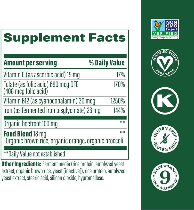 MegaFood Blood Builder Minis Iron Supplement Clinically Shown to Increase Iron Levels Without Side Effects  Vegan Supplement with Vitamin C Vitamin B12  Folic Acid 72 Tablets 36 Servings - Image 2