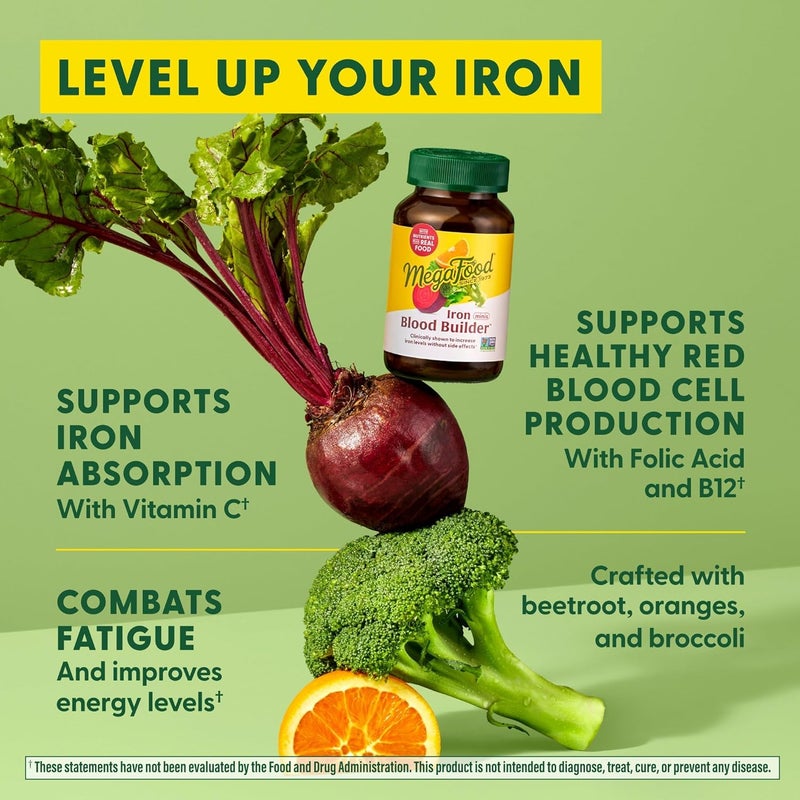 MegaFood Blood Builder Minis Iron Supplement Clinically Shown to Increase Iron Levels Without Side Effects  Vegan Supplement with Vitamin C Vitamin B12  Folic Acid 72 Tablets 36 Servings - Image 4