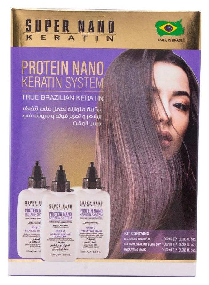 SUPER NANO KERATIN مجموعة بروتين نانو كيراتين الشعر 3x100 مل - Image 1