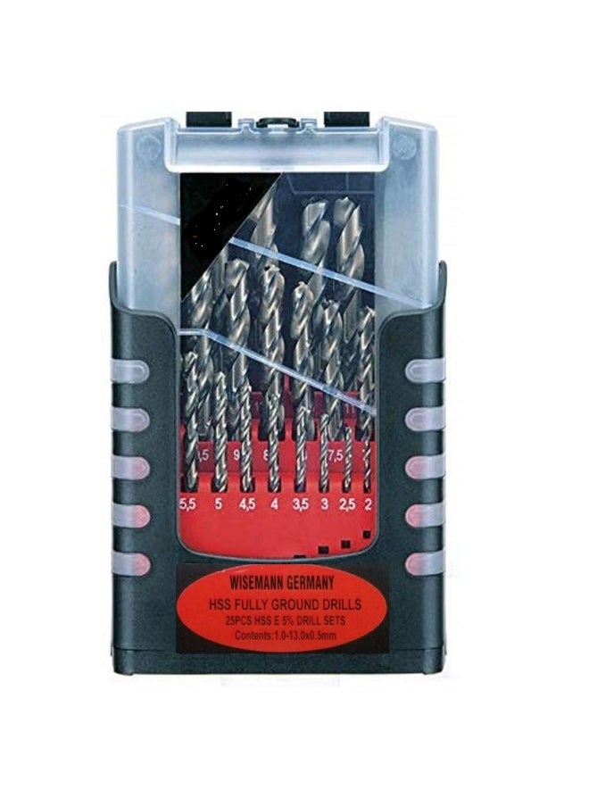 Wisemann Cobalt HSS-E Drill Bit Set For Metal  High Speed Steel - .05 Mm To 13 Mm 25 Pcs  - Image 1