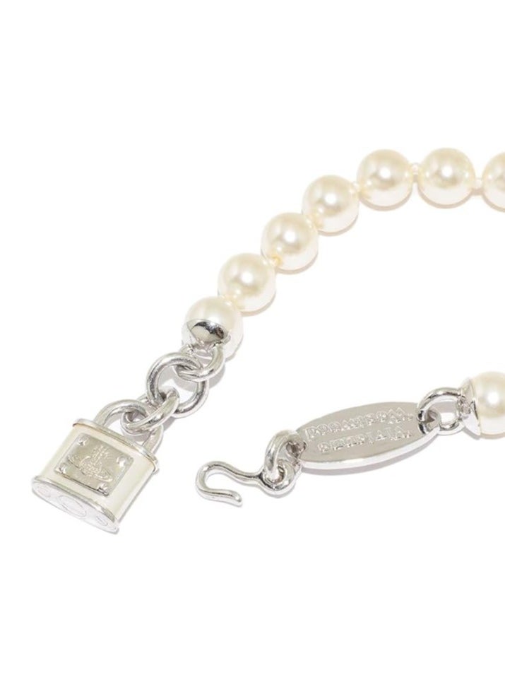 Vivienne Westwood Orb padlock pearl  Necklace-Silver  - Image 2