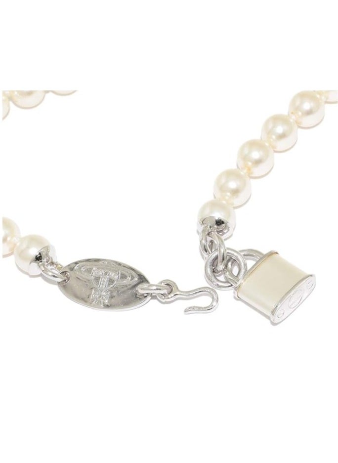 Vivienne Westwood Orb padlock pearl  Necklace-Silver  - Image 3