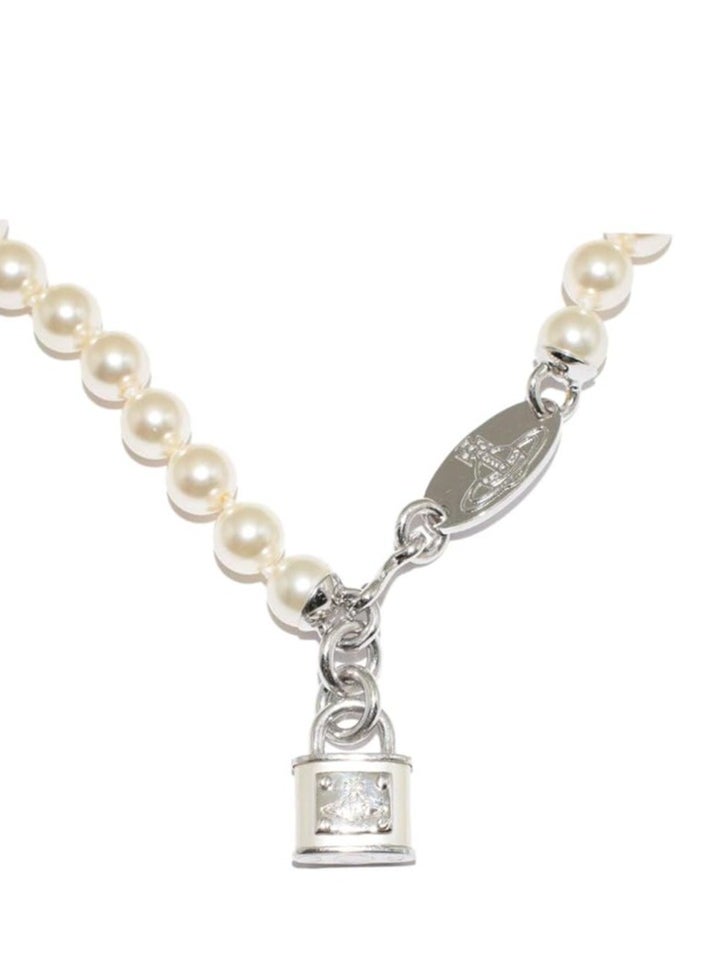 Vivienne Westwood Orb padlock pearl  Necklace-Silver  - Image 1