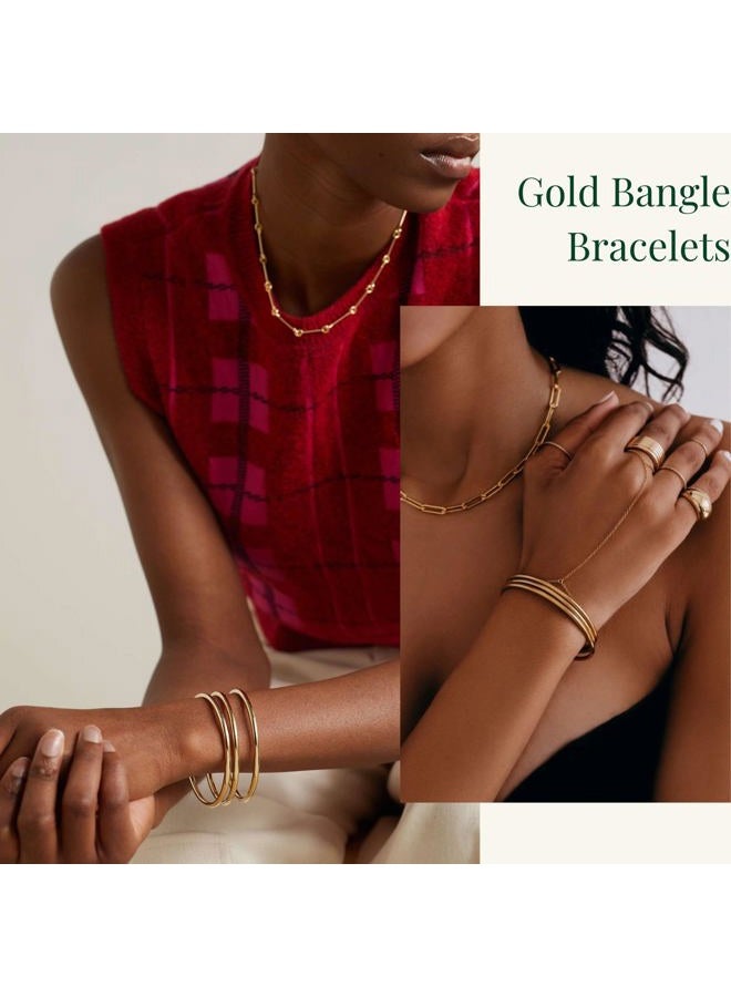 Kainier 3mm 14K Gold Plated Bracelet Stainless Steel Glossy Stackable Thin Round Bangle Bracelet for Women Oval Solid Plain Polished Bracelet Best Gifts for Love - Image 3