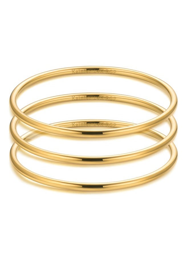 Kainier 3mm 14K Gold Plated Bracelet Stainless Steel Glossy Stackable Thin Round Bangle Bracelet for Women Oval Solid Plain Polished Bracelet Best Gifts for Love - Image 1