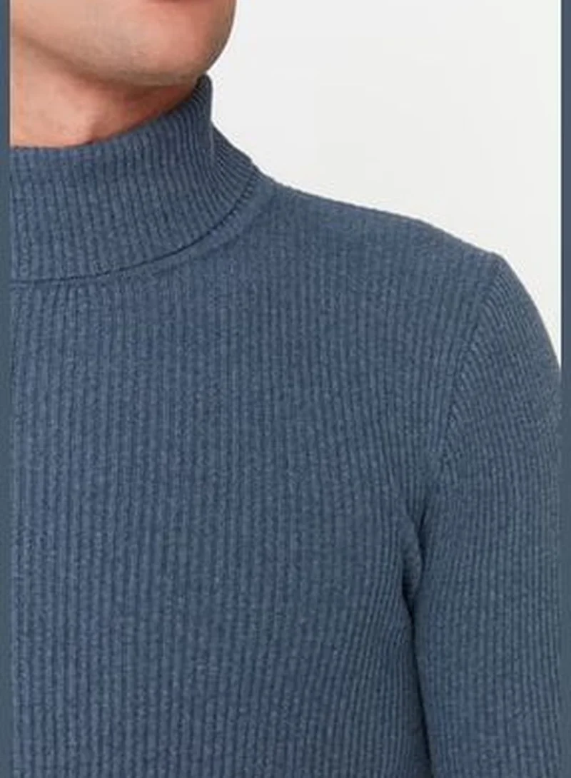 trendyol Indigo Men's Slim Fit Turtleneck Corduroy Knit Sweater