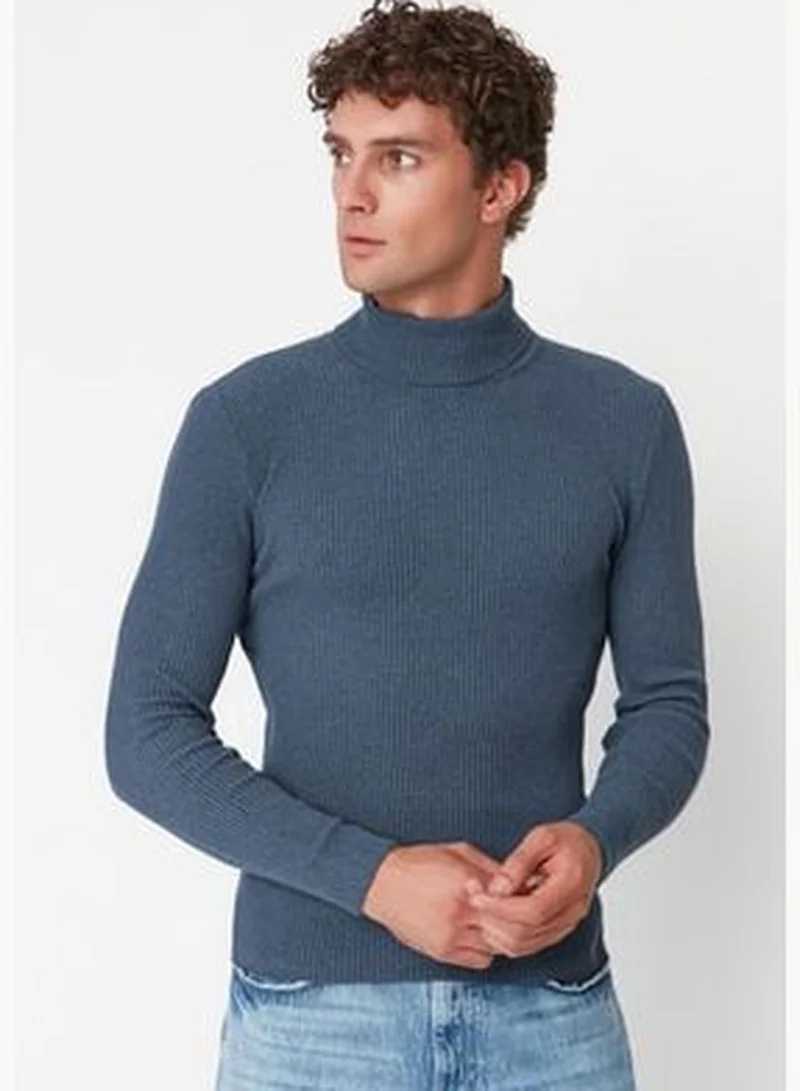 trendyol Indigo Men's Slim Fit Turtleneck Corduroy Knit Sweater